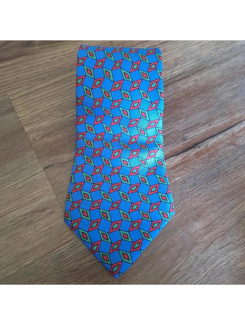 Turnbull & Asser Blue and Red Geometric Tie 100% Silk